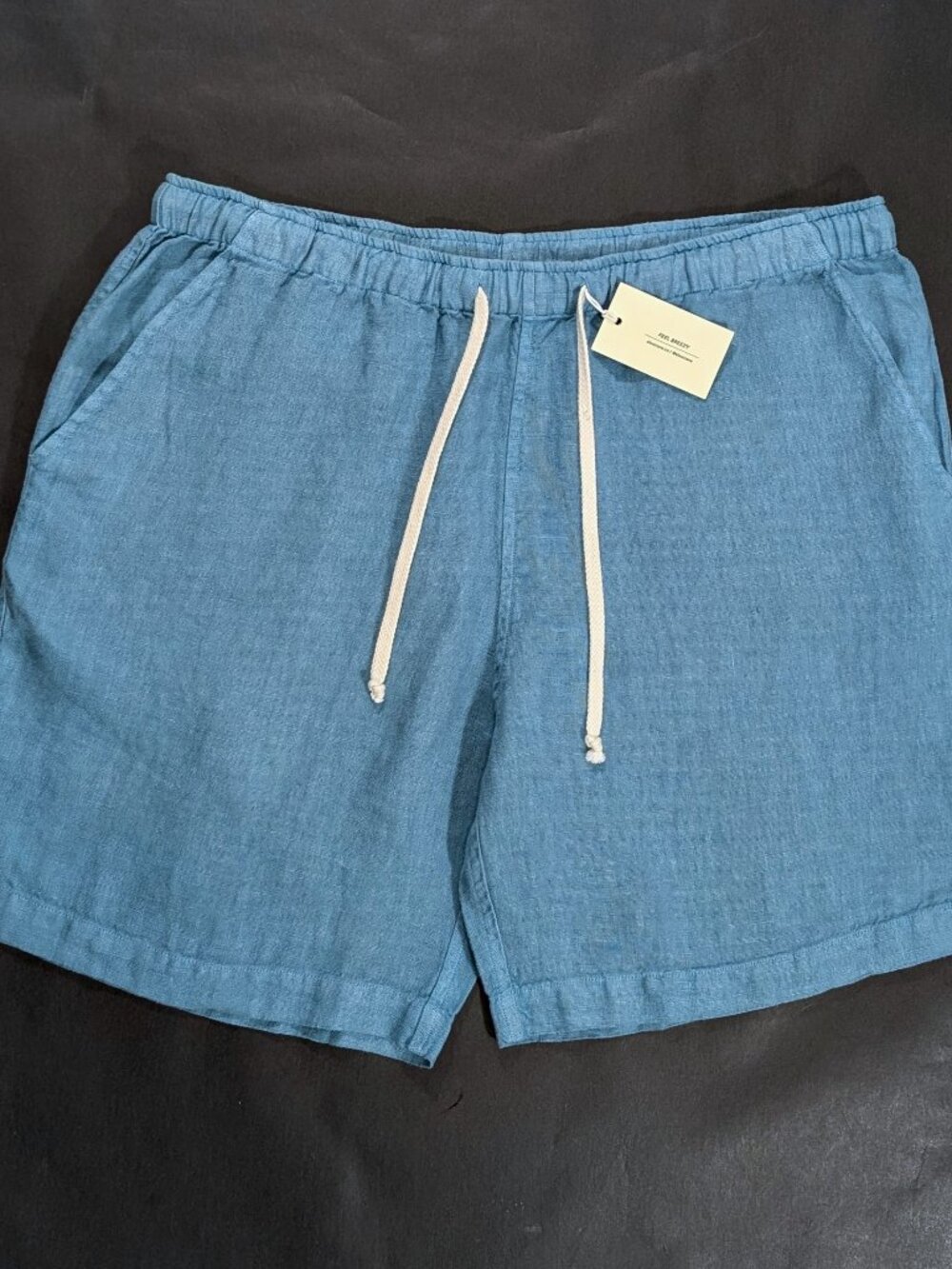 Alex Crane Bo Shorts Men Size XL Light Blue 100% Linen Elastic Waist Drawstring